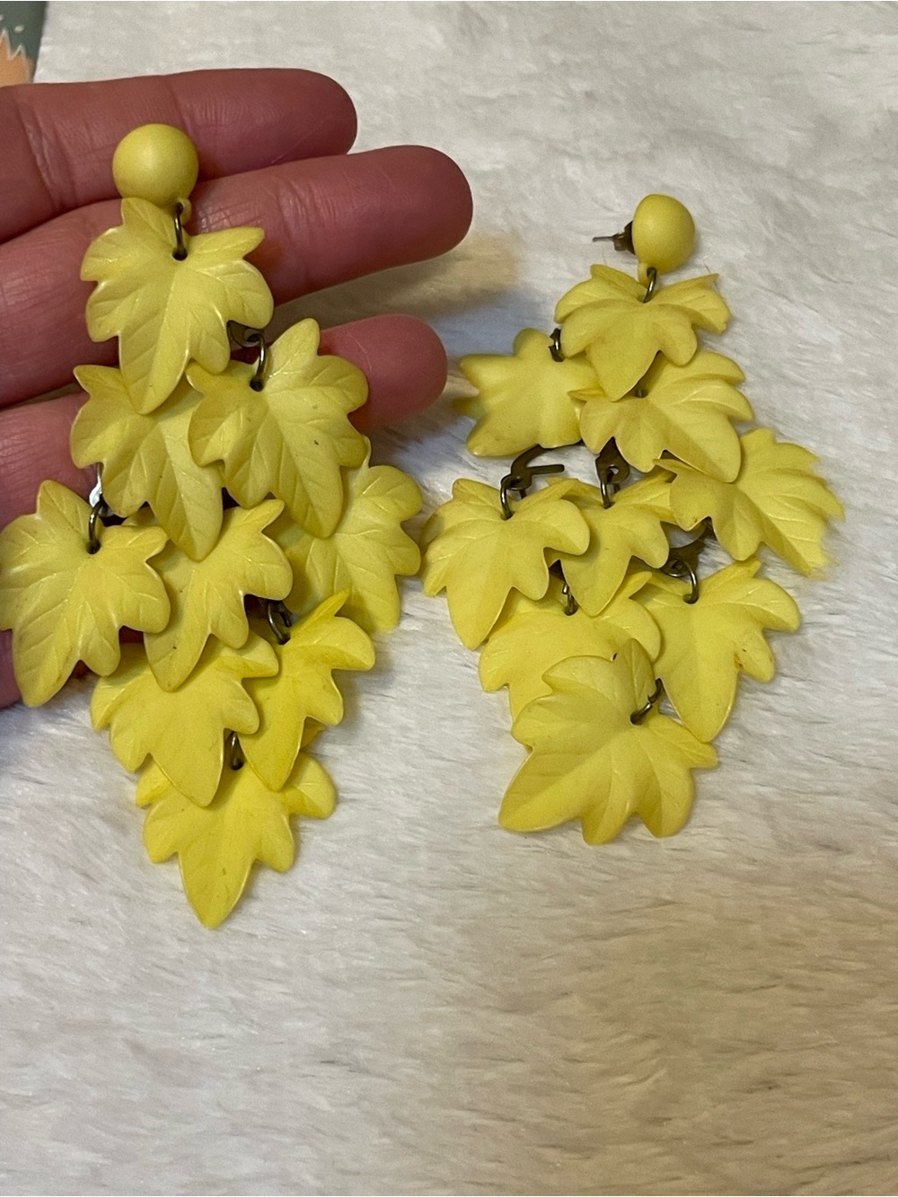Vintage Yellow Leaf Cluster Drop Earrings - Statement